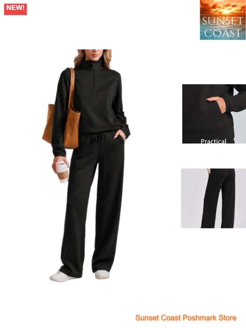Women's Half Zip Tracksuit Set Wide Leg Lounge Set with Pockets